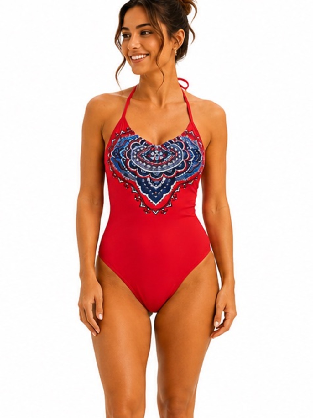 Aqua Rose by La Vie en Rose Red Mandala Halter One Piece Swimsuit Size Large - Picture 1 of 8